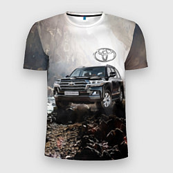 Мужская спорт-футболка Toyota Land Cruiser 200 в пещере со скальными рису