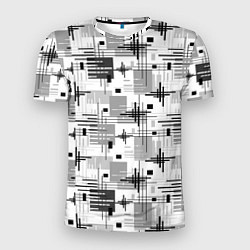 Мужская спорт-футболка Черно белый ретро геометрический узор