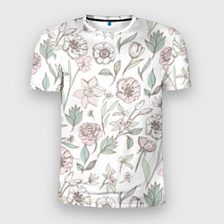 Мужская спорт-футболка Цветы Астры и Розы На Светлом Фоне