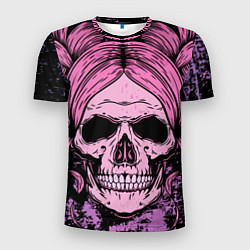 Мужская спорт-футболка Женский череп с розовыми волосами