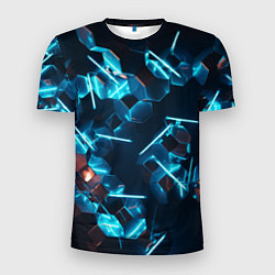 Мужская спорт-футболка Неоновые фигуры с лазерами - Голубой