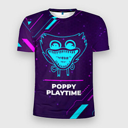 Футболка спортивная мужская Символ Poppy Playtime в неоновых цветах на темном, цвет: 3D-принт