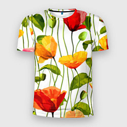 Мужская спорт-футболка Волнообразный узор из цветков мака Лето