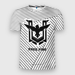 Футболка спортивная мужская Символ Free Fire на светлом фоне с полосами, цвет: 3D-принт
