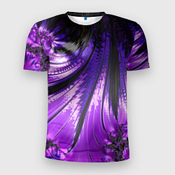 Мужская спорт-футболка Неоновый фрактал черный с фиолетовым Абстракция
