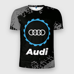 Футболка спортивная мужская Audi в стиле Top Gear со следами шин на фоне, цвет: 3D-принт