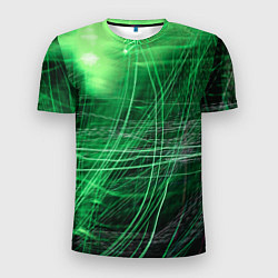Мужская спорт-футболка Неоновые волны и линии - Зелёный