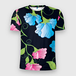 Мужская спорт-футболка Яркие удивительные цветы в летней ночи