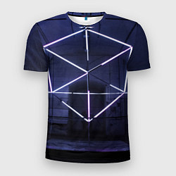 Мужская спорт-футболка Неоновый прерывистый куб во тьме - Фиолетовый