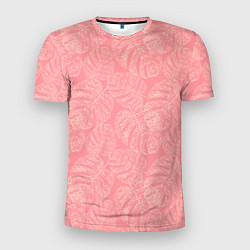 Мужская спорт-футболка Бежевые листья монстеры на розовом