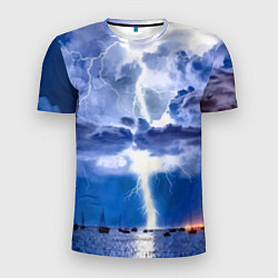 Мужская спорт-футболка Разряд молнии над океаном