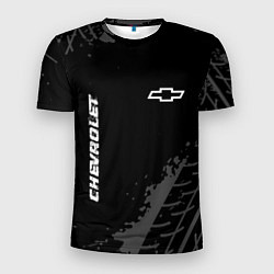 Мужская спорт-футболка Chevrolet Speed на темном фоне со следами шин
