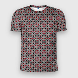 Мужская спорт-футболка Красный, черный квадраты на гранжевом сером