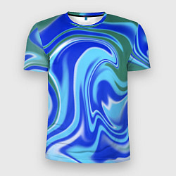 Мужская спорт-футболка Тай-дай с синим, зелёным и белым цветом