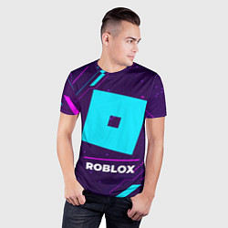 Футболка спортивная мужская Символ Roblox в неоновых цветах на темном фоне, цвет: 3D-принт — фото 2
