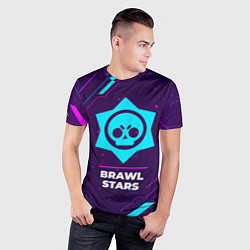 Футболка спортивная мужская Символ Brawl Stars в неоновых цветах на темном фон, цвет: 3D-принт — фото 2