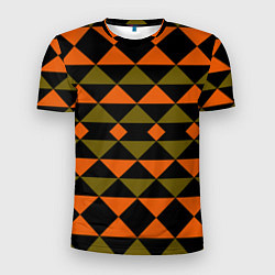 Футболка спортивная мужская Геометрический узор черно-оранжевые фигуры, цвет: 3D-принт