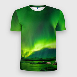 Мужская спорт-футболка Абстрактное полярное сияние - Зелёный