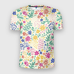 Мужская спорт-футболка Цветы Нарисованные Разноцветные
