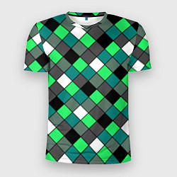 Мужская спорт-футболка Геометрический узор в зеленых и черный тонах