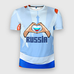 Футболка спортивная мужская Люблю Россию - сердечко руками, цвет: 3D-принт