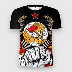 Футболка спортивная мужская Герб СССР на черном фоне, цвет: 3D-принт
