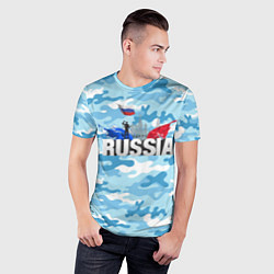 Футболка спортивная мужская Russia: синий камфуляж, цвет: 3D-принт — фото 2