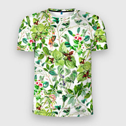 Мужская спорт-футболка Яркие Зелёные Цветы