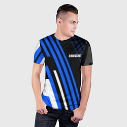 Футболка спортивная мужская Кроссфит - синии линии, цвет: 3D-принт — фото 2