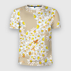 Мужская спорт-футболка Букет Нарисованных Цветущих Ромашек