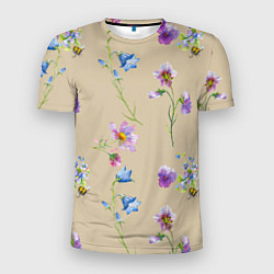 Мужская спорт-футболка Нарисованные Цветы Колокольчики и Пчёлы