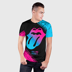 Футболка спортивная мужская Rolling Stones - neon gradient, цвет: 3D-принт — фото 2