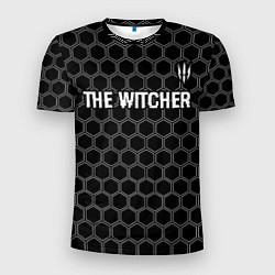 Футболка спортивная мужская The Witcher glitch на темном фоне: символ сверху, цвет: 3D-принт