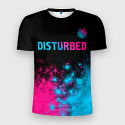 Футболка спортивная мужская Disturbed - neon gradient: символ сверху, цвет: 3D-принт