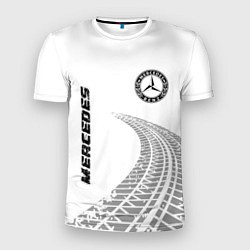 Мужская спорт-футболка Mercedes speed на светлом фоне со следами шин: сим