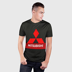 Футболка спортивная мужская Mitsubishi - логотип - красная полоса, цвет: 3D-принт — фото 2