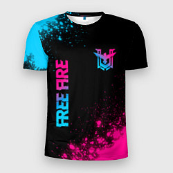 Мужская спорт-футболка Free Fire - neon gradient: символ и надпись вертик