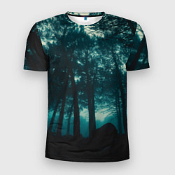 Мужская спорт-футболка Тёмный лес на закате