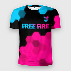 Мужская спорт-футболка Free Fire - neon gradient: символ сверху