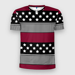 Футболка спортивная мужская Burgundy black striped pattern, цвет: 3D-принт