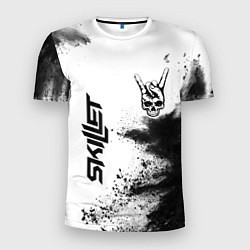 Мужская спорт-футболка Skillet и рок символ на светлом фоне