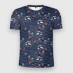 Мужская спорт-футболка Мелкие цветочки на синем паттерн