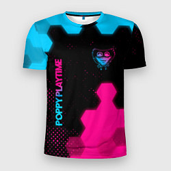Мужская спорт-футболка Poppy Playtime - neon gradient: символ и надпись в