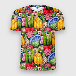 Мужская спорт-футболка Тюльпаны объемные листья и цветы