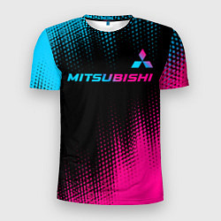 Футболка спортивная мужская Mitsubishi - neon gradient: символ сверху, цвет: 3D-принт