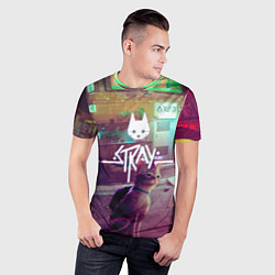 Футболка спортивная мужская Stray - котик - neon, цвет: 3D-принт — фото 2
