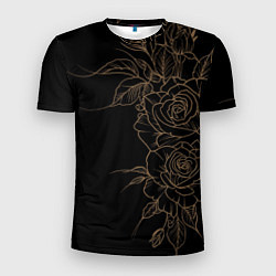 Мужская спорт-футболка Элегантные розы на черном фоне