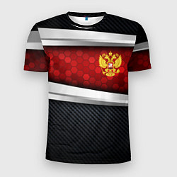 Футболка спортивная мужская Black & red Russia, цвет: 3D-принт