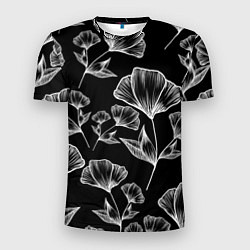Мужская спорт-футболка Графичные цветы на черном фоне