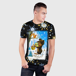Футболка спортивная мужская Новый год мишка угощает белочек, цвет: 3D-принт — фото 2